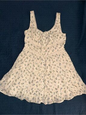 Women’s Gap cotton cottagecore ruffle minidress Cream Sundress with Blue floral